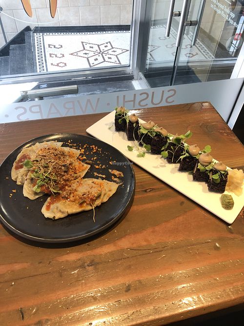 Dumplings and vegan sushi... yum at Beyond Sushi - Union Square in New York City