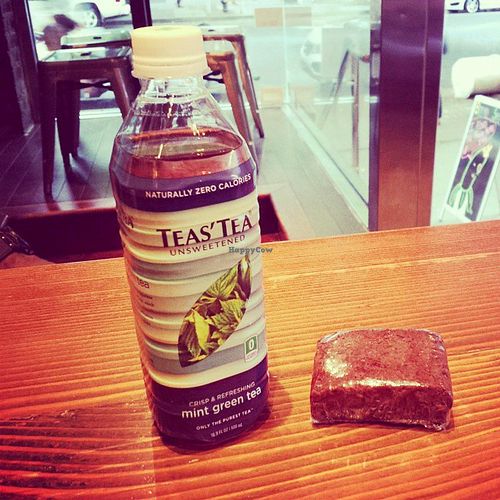 Black bean and sweet potato brownie with unsweetend tea at Beyond Sushi - Union Square in New York City