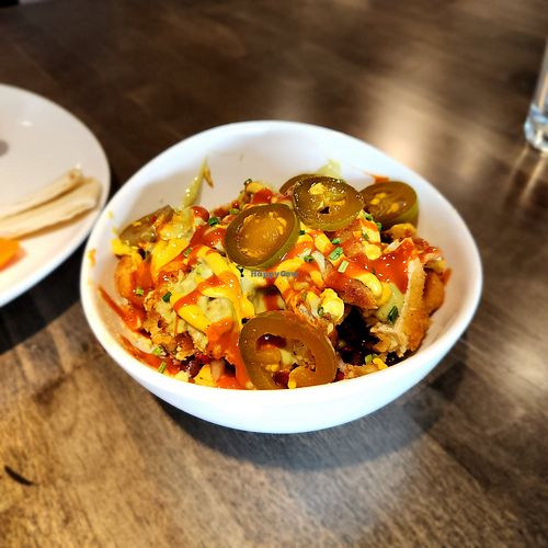 Beyond Chickn Nacho Bowl at Highlander Café in Lawrence