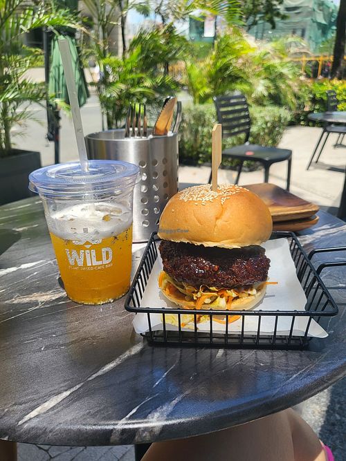 Spicy gojuchang chick'un burger, Passionfruit cooler at WILD in Metro Manila