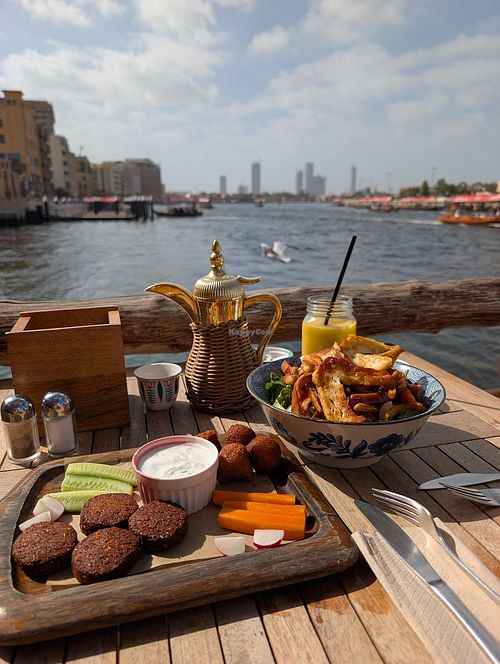 Falafel with dip and a salad with halloumi at Mazmi Coffee & More in Dubai