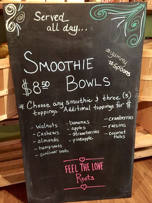 Smoothie Bowls! at Roots Organic Juice Cafe in Valparaiso