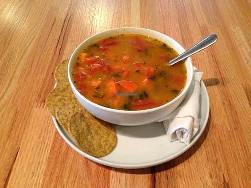 vegan vegetable soup at Roots Organic Juice Cafe in Valparaiso