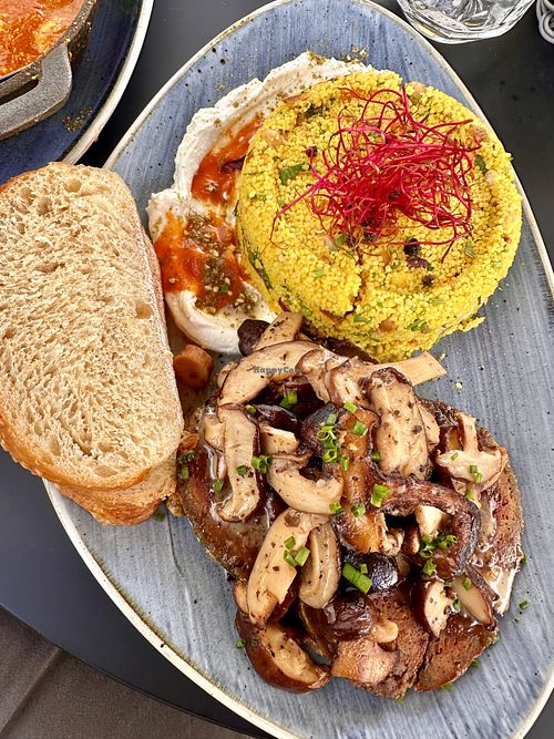 Launch special of steak with grilled mushrooms and couscous salad.  at Life Deli in Frankfurt