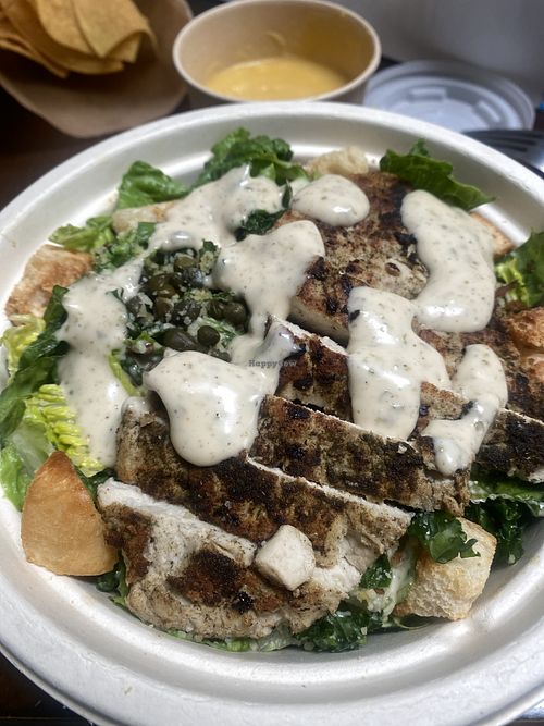 Fully Vegan Grilled Chick’n Caesar Salad - SO GOOD! Recommend! Hit the spot post hike/trail run.   at Veggie Grill by Next Level in Long Beach