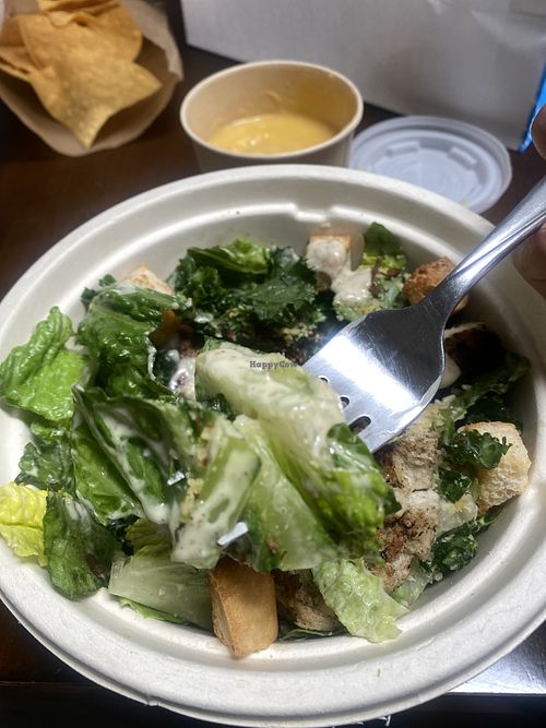 A Vegan Caesar Salad Hates to See Me Coming! 😅 It Was Devoured FULLY!!!!   at Veggie Grill by Next Level in Long Beach
