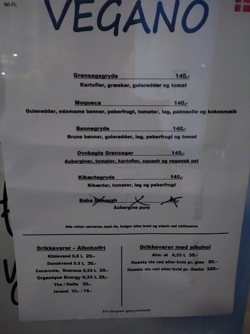 Menu at O Tempo in Copenhagen