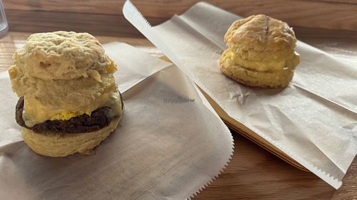 Biscuit Tower on the left, Egg-O Biscuit on RIght  at Breads on Oak  in New Orleans
