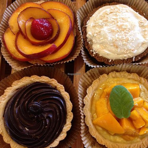 vegan tarts: organic fruit with vanilla cream, banana cream pie with coconut whip, chocolate ganache at Breads on Oak  in New Orleans