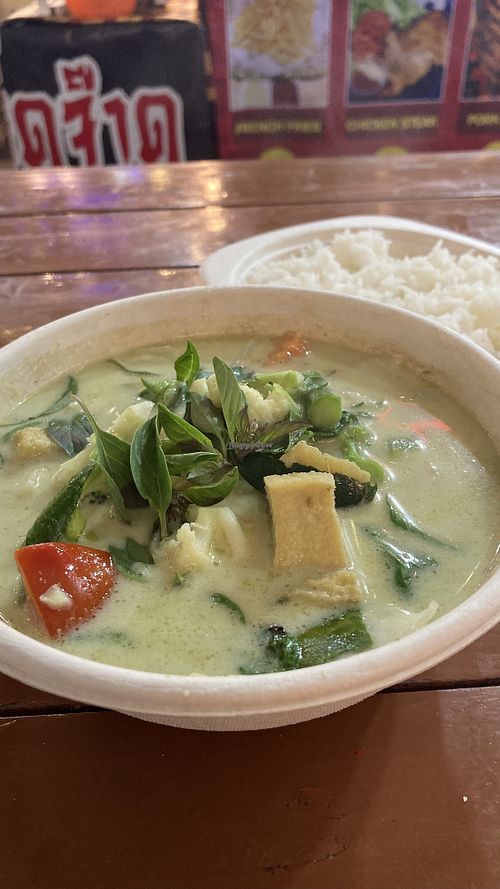 Green curry and rice  at Pakbai - Food Stall in Chiang Mai