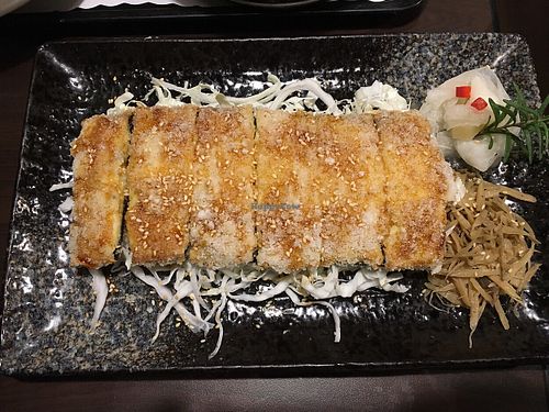 vegan eel made with tofu,yam,nori and the sauce is so delicious. at DaHui Vegetarian Restaurant in Taipei