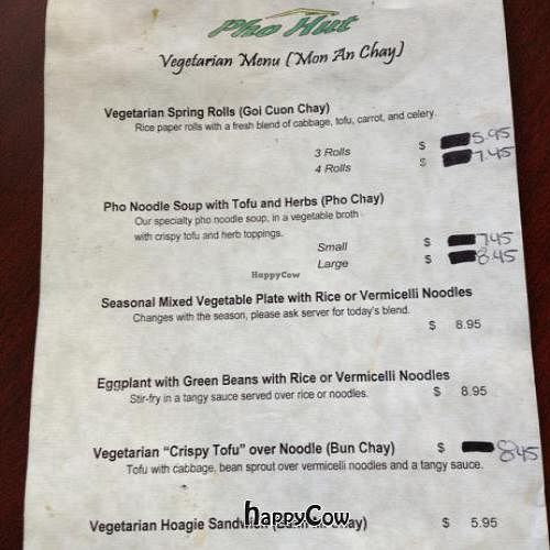 Pho Hut vegetarian/vegan menu at Pho Hut in Bakersfield