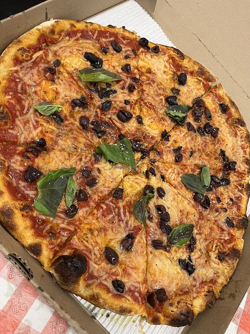 The O.G pizza with Numu vegan cheese    at Lucas Pizza in Selbyville