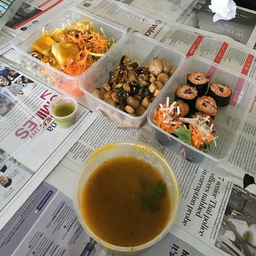 take - away ( Abacus , Tau Hu Goreng , Sushi Veg, Pumpkin soup )  at SunnyChoice - The Rail Mall in West Singapore