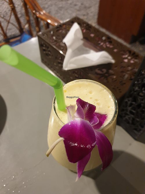 Pineapple and mango with coconut milk smoothy at Samsen Center in Bangkok