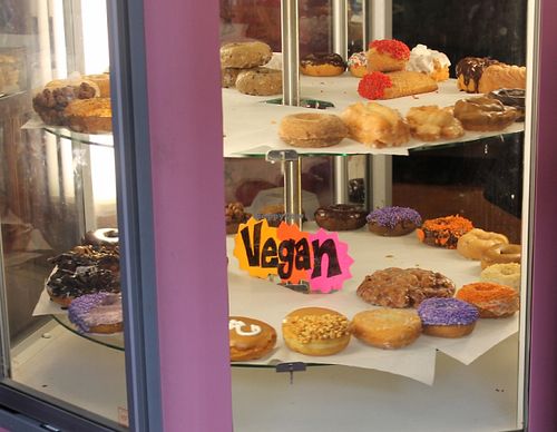vegan doughnut selection at Voodoo Doughnut in Portland