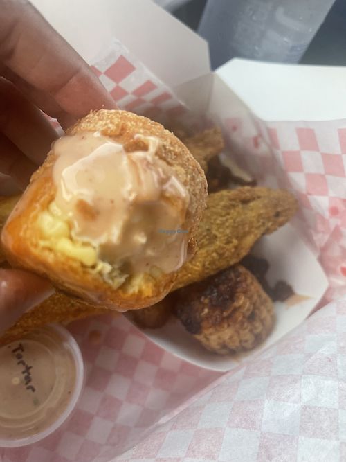Bish Got Corns with dipping sauce   at Naughty Vegan - Pop Up in Phoenix
