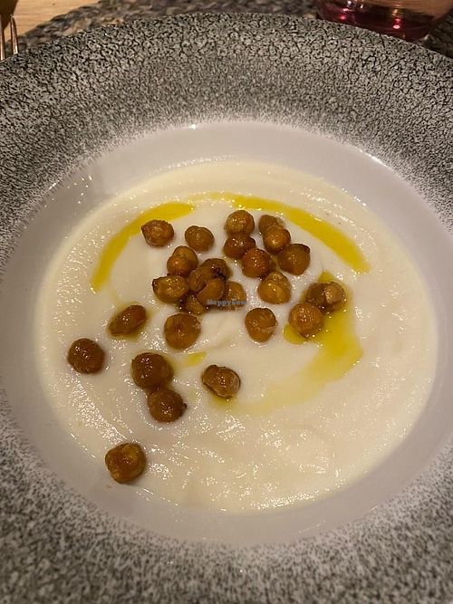 Cauliflower soup with roasted chickpeas.  at Vila Planinka in Zgornje Jezersko