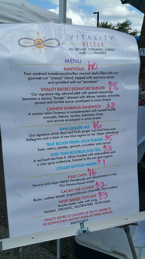 Menu.  at Vitality Bistro in Mount Dora