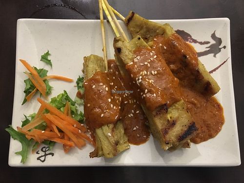 “Chicken” satay skewers, with peanut sauce. at Madame K's Vegetarian in Fitzroy