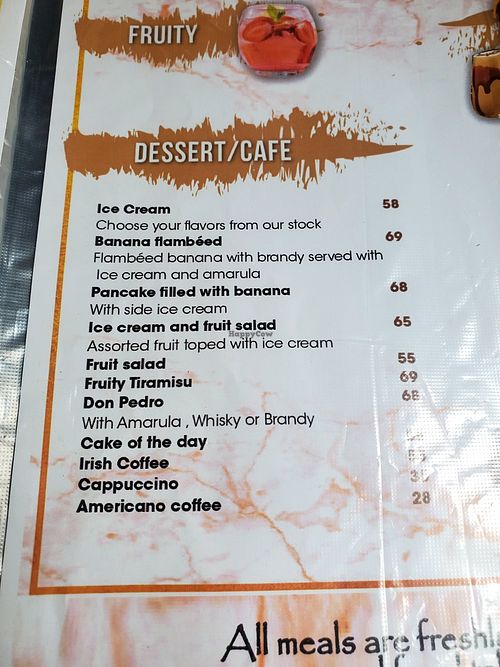 Menu at Café Zoo - La Marmite Royale in Windhoek