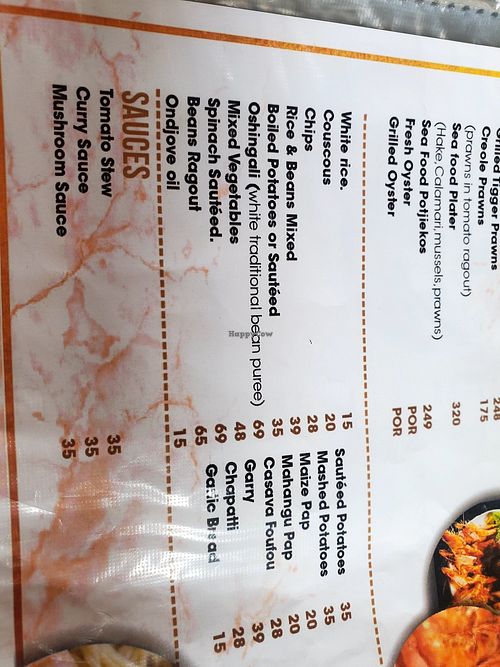 Menu at Café Zoo - La Marmite Royale in Windhoek