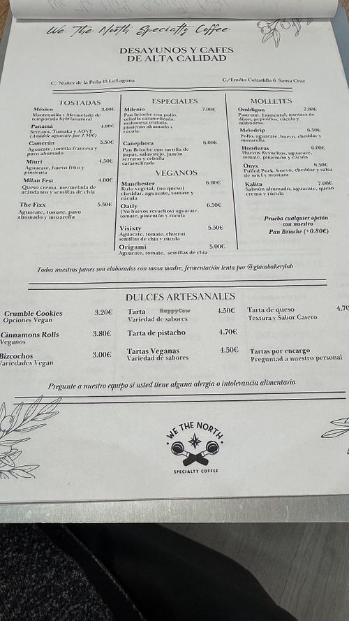 Menú  #Veganuary at We The North Specialty Coffee in Tenerife