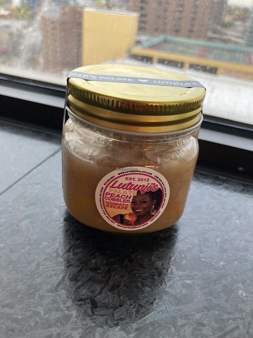 Vegan peach cobbler  at Lutunji's Palate in Minneapolis