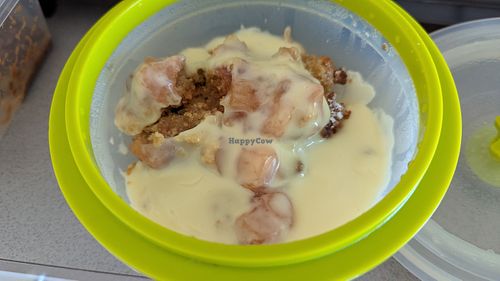 Fruit crumble with sauce at Krishna Food in Christchurch