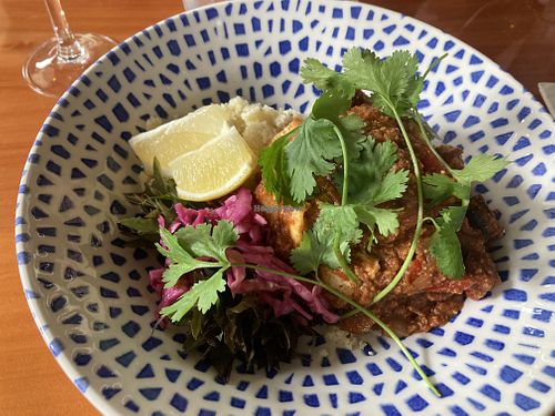 Vegan tofu curry with cauliflower rice   at The Bridgehouse Restaurant & Bar in Warkworth