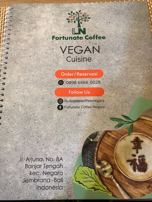 Menu cover at Fortunate Coffee in Negara
