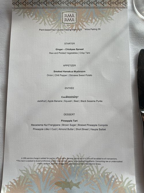 Full vegan tasting menu  at Ama Ama Restaurant in Kapolei