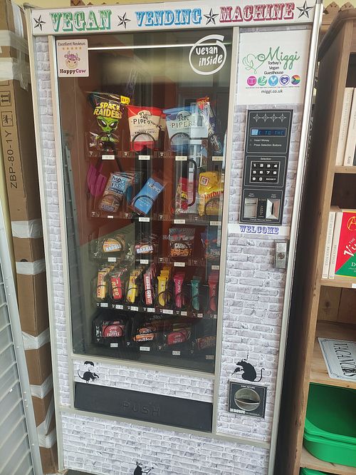 Vegan Vending Machine, in the entrance porch open to everyone (not just guests) at The Miggi Vegan Guesthouse in Paignton
