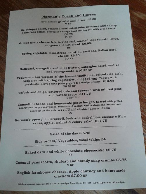 menu - June 2015 at Norman's Coach and Horses in London