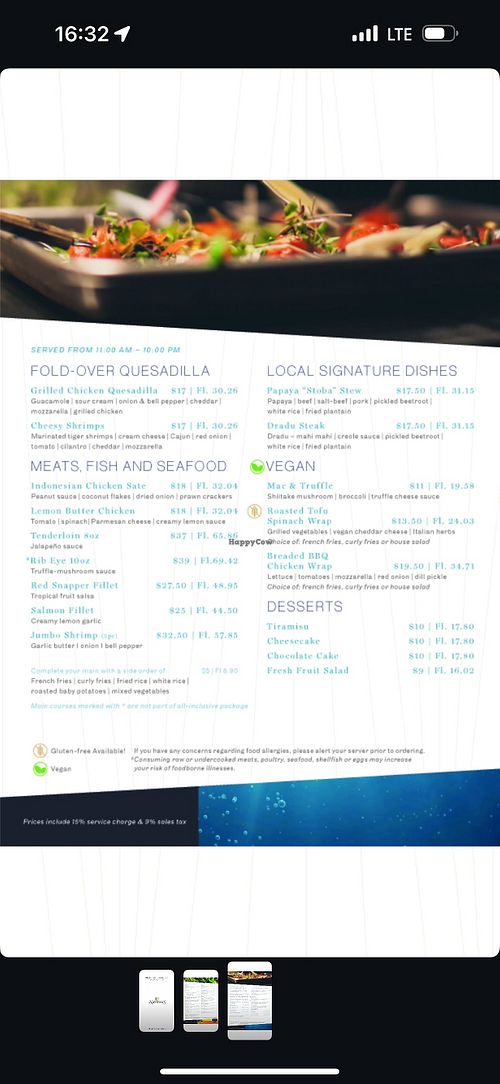 The vegan menu  at Nautilius in Willemstad