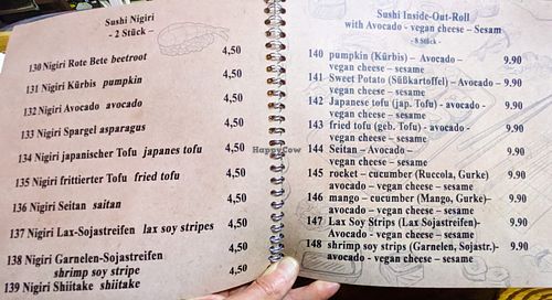 Menu page at Umi Vegan at Umi Vegan in Berlin