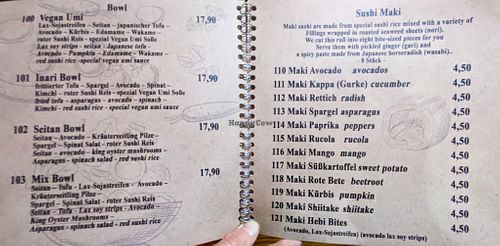 Menu page at Umi Vegan at Umi Vegan in Berlin