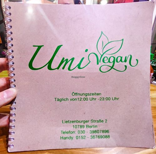 Menu page at Umi Vegan at Umi Vegan in Berlin