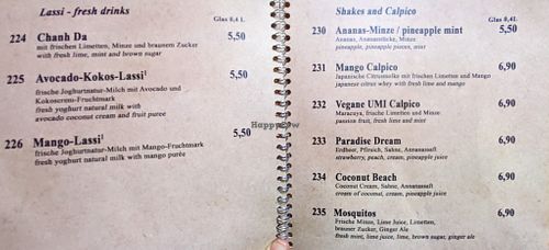 Menu page at Umi Vegan at Umi Vegan in Berlin