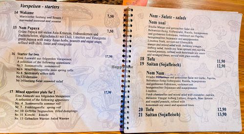 1st 9 pages (of 16) of menu at Umi Vegan at Umi Vegan in Berlin