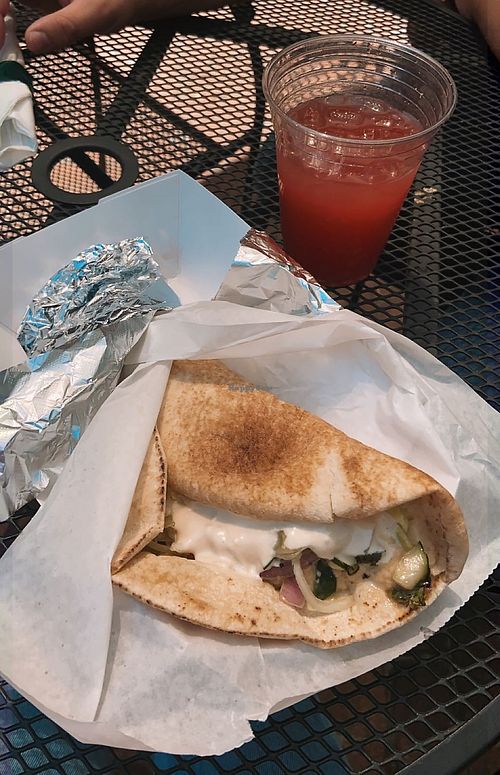 vegan shawarma sandwich and watermelon mint lemonade  at Sababa in Gainesville