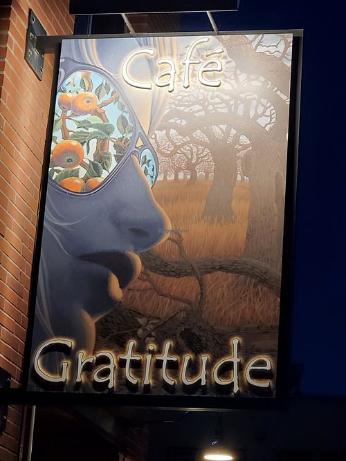 Dusk at Cafe Gratitude at Cafe Gratitude in Venice