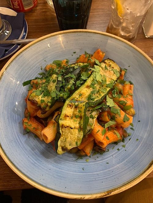 Vegan Pasta + Capers/ Olives/ Grilled Courgette   at Al Dente in Norwich