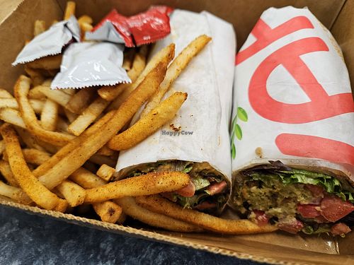 Falafel wrap with a side of fries at Yafa Hummus in Dublin