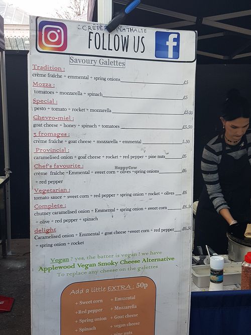 Savoury menu at Creperie Nathalie in Whitley Bay