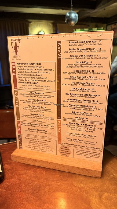 Visiting May 1st, 2026 and the menu no longer offers more than two vegan/vegetarian options.   at Tavern 27 in Laconia