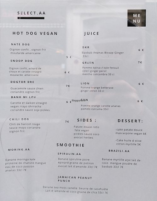 Menu February 2023 at Select.AA in Paris