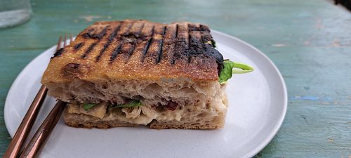 Vegan chicken and brie foccacia #Veganuary at British Patagonia in North London
