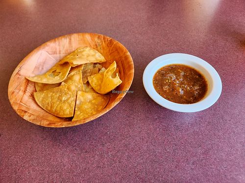 Complementary nachos (half eaten) with salsa at Maggy's Family Mexican Restaurant in Gold Bar