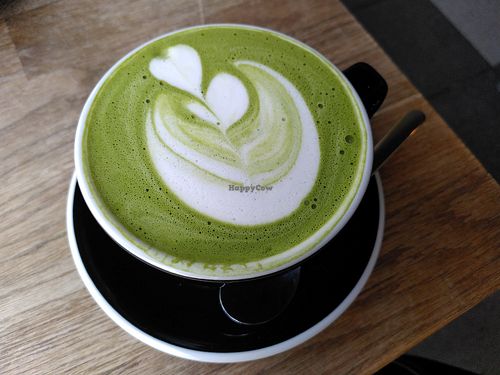 Matcha latte with pea milk at Na Bank Speciality Coffee in Warsaw